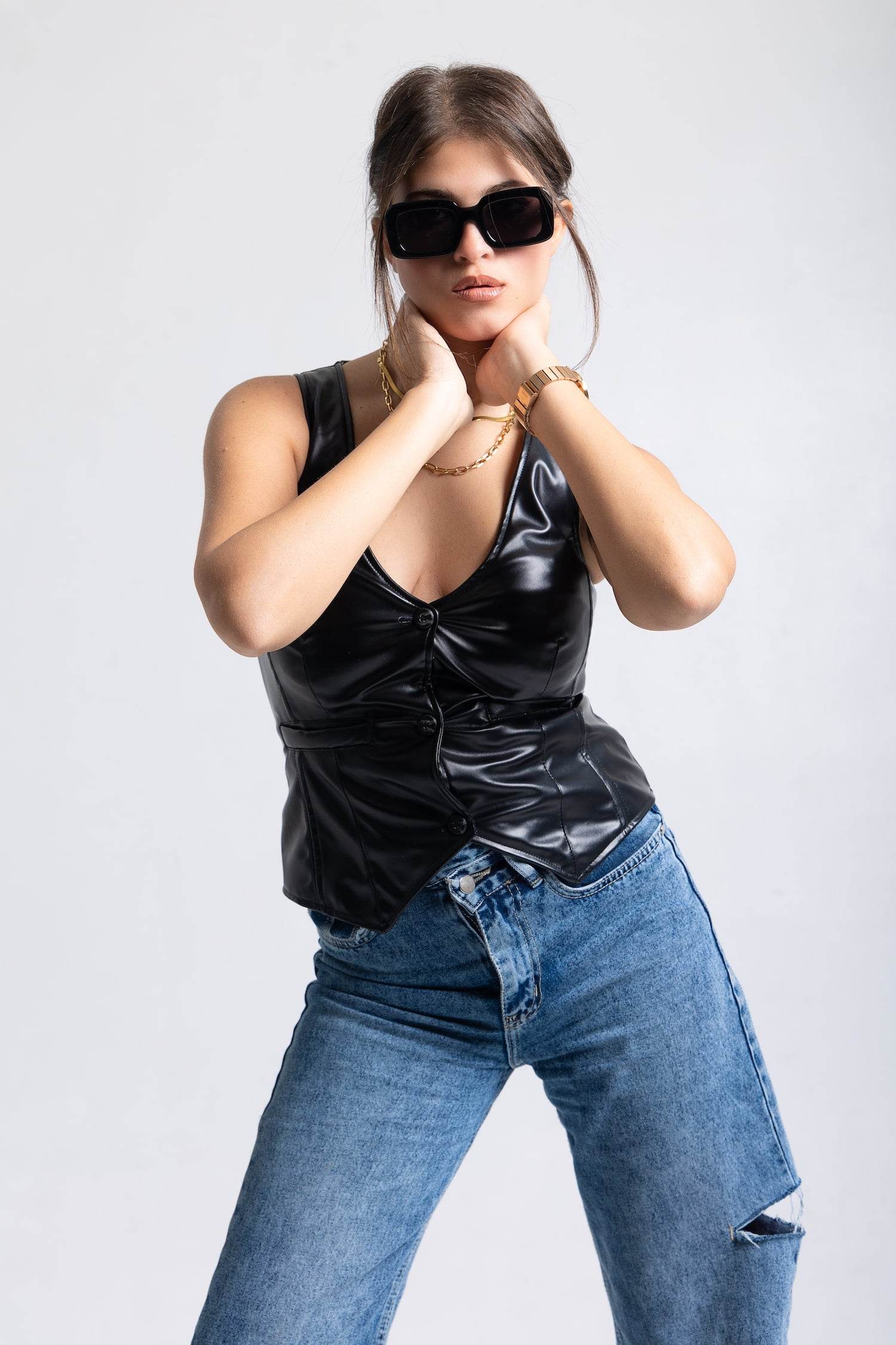 V-Neck Leather Vest - FAIR & SQUARE