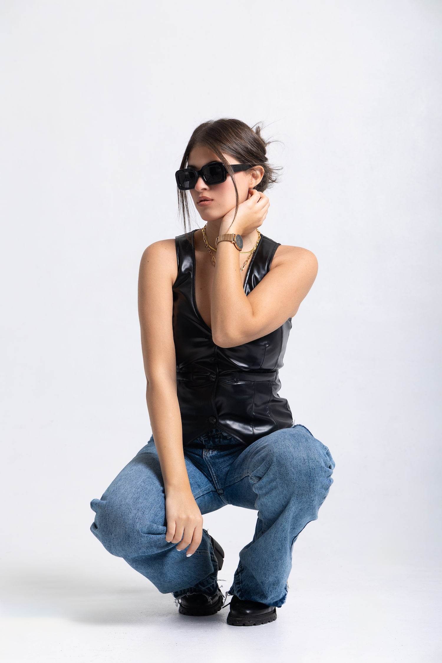 V-Neck Leather Vest - FAIR & SQUARE