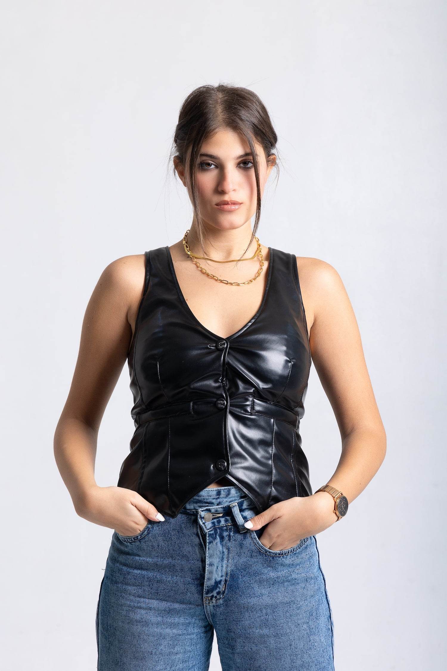V-Neck Leather Vest - FAIR & SQUARE