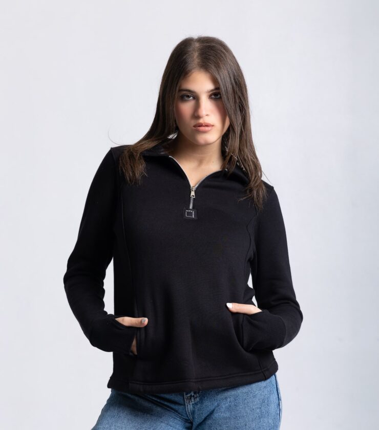 Half-Zipper Hoodie with Thumbhole