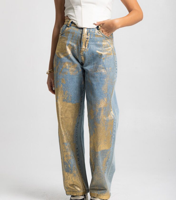 Golden Relaxed Coated Jeans