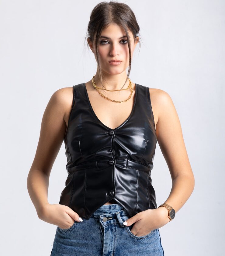 V-Neck Leather Vest