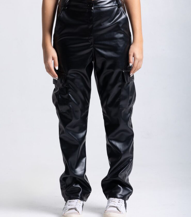 Leather Wide Leg Cargo Pants